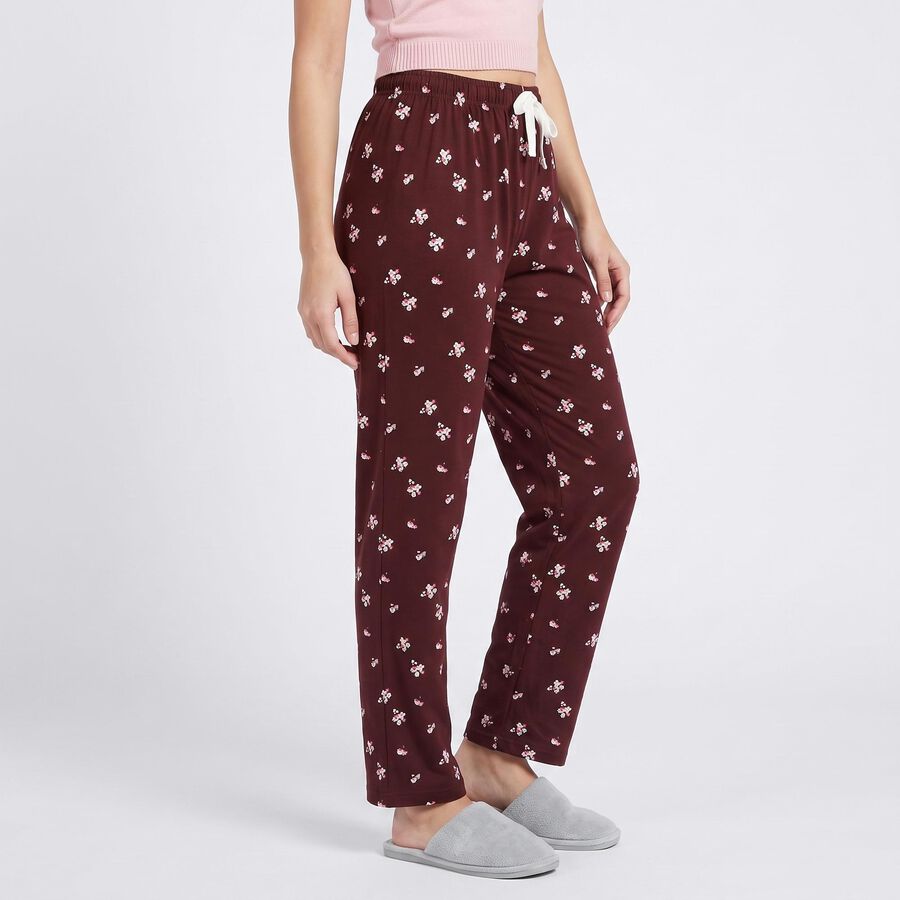 Women's Wine Straight Fit Floral Printed Cotton Blend Pyjama, वाइन, large