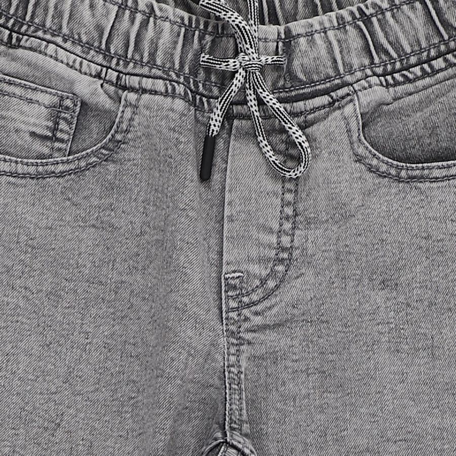 Boys Muted Grey Regular Fit Printed Jogger Jeans, Light Grey, large image number null
