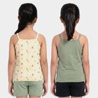 Girls' Green Cotton Round Neck Sleeveless Vest, हल्का हरा, small