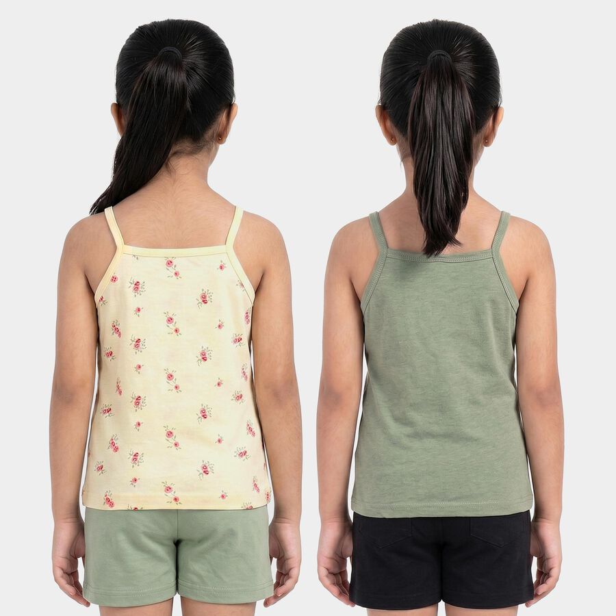 Girls' Green Cotton Round Neck Sleeveless Vest, हल्का हरा, large
