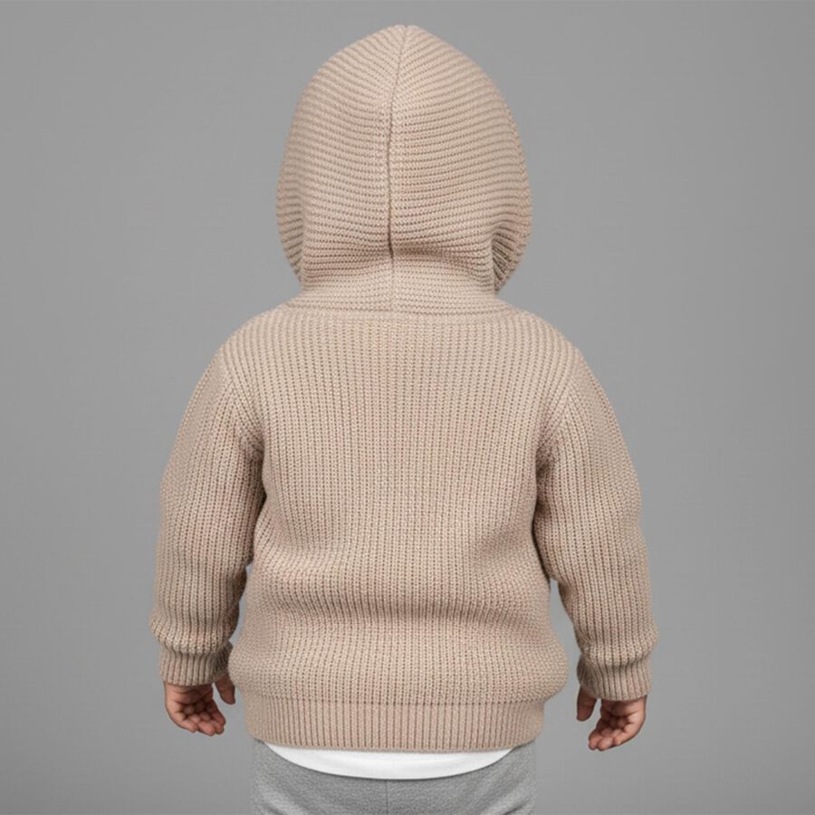 Infants Muted Beige Hooded Casual Pullover, गहरा पीला, large image number null