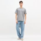 Men's Muted Green Round Neck Casual T-Shirt, Melange Light Grey, small