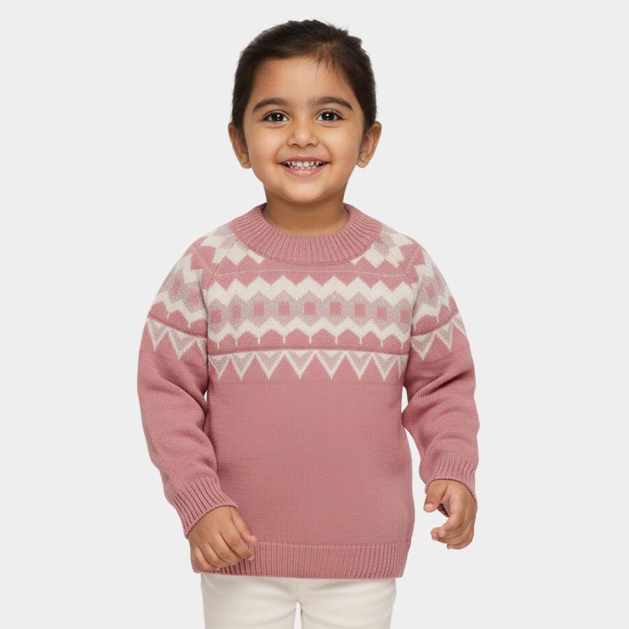 Girls' Soft Dusty Pink Crew Neck Knit Pullover, Pink, large image number null