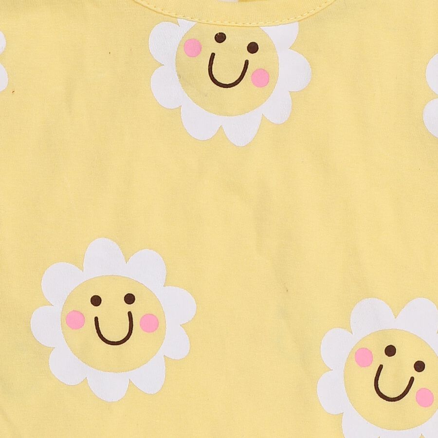 Infant Girl Bright Yellow Cotton Sleeveless Floral Top and Soft Pink Shorts Set, Light Pink, large