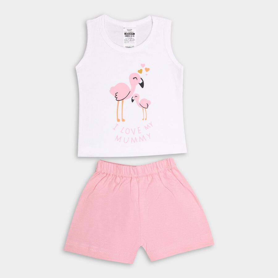Infant Girl's Cotton Short Set, हल्का गुलाबी, large image number null