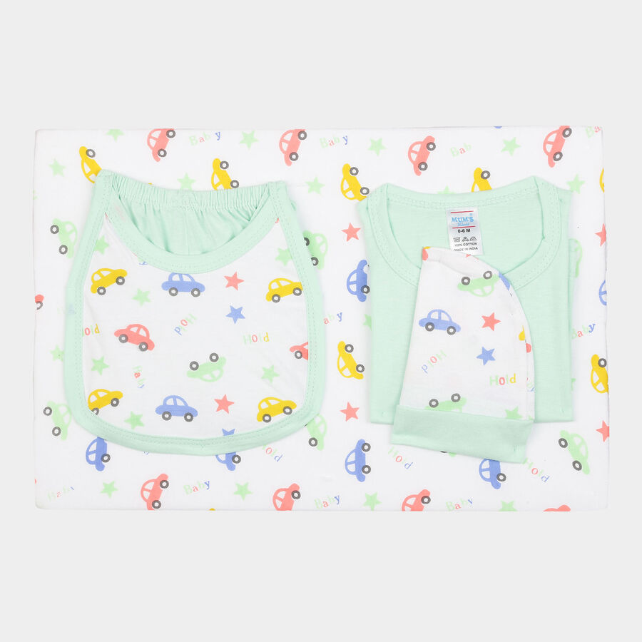 Infants Cotton Printed Baby Gift Set, Light Green, large image number null