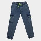 Boys Blue Cargo Jogger Fit Washed Jeans, मध्यम नीला, small