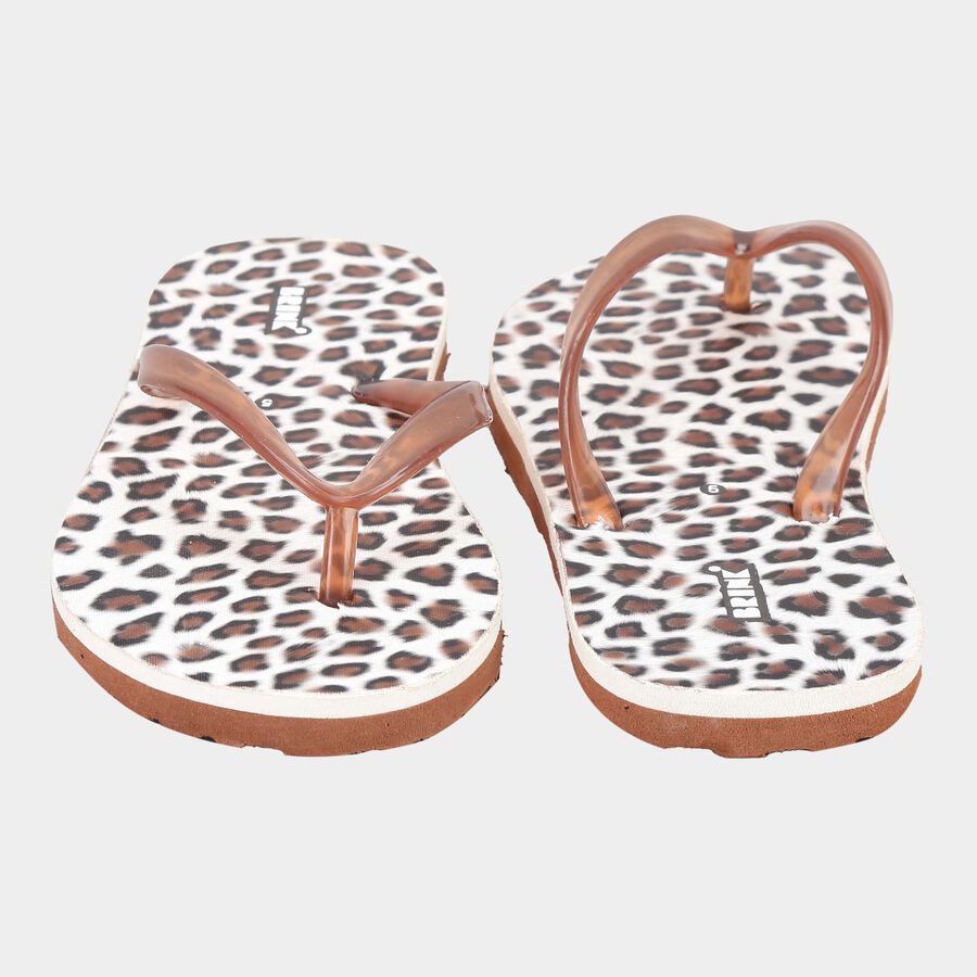 Women Animal Print Flip Flops, Brown, large image number null