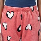 Girls' Pink Regular Fit Heart Print Winter Pyjama, Pink, small
