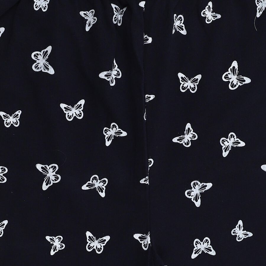 Girls' Black Butterfly Print Elastic Waist Cotton Blend Capri, Navy Blue, large image number null