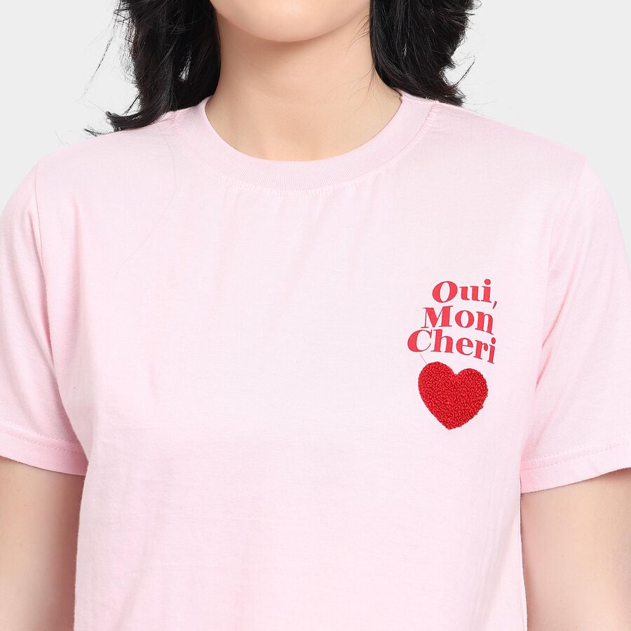 Ladies' 100% Cotton Round Neck T-Shirt , Pink, large image number null
