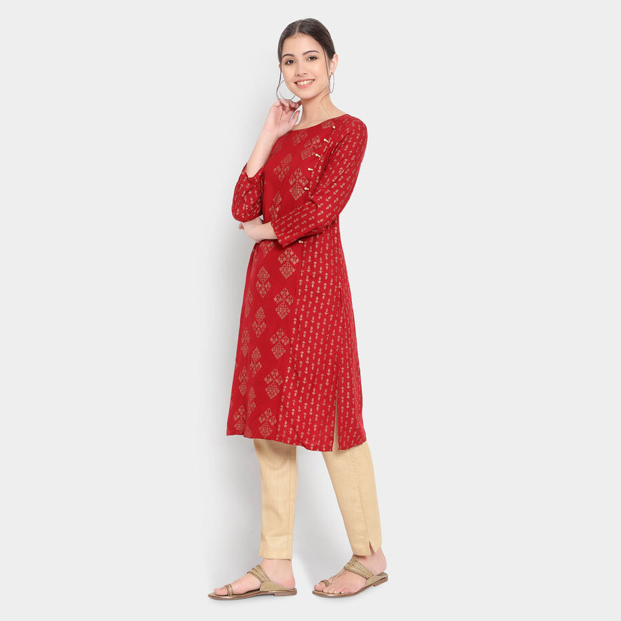 Printed 3/4Th Sleeves Kurta, Maroon, large image number null