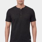 Men's Dark Grey Henley Neck Casual Henley Half Sleeves T-Shirt, Dark Grey, small