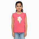 Girls Bright Coral Pink Cotton Round Neck Casual Sleeveless T-Shirt, Pink, small image number null