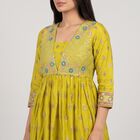 Women's Light Green V-Neck Printed Flared Kurta, Light Green, small