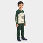 Boys' Green 100% Cotton Round Neck Graphic Print Baba Suit, गहरा हरा, small