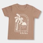 Infant Beige and Brown Cotton Round Neck T-Shirt, भूरा, small image number null