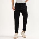 Men's Jet Black Slim Fit Flat-Front Casual Trousers, काला, small