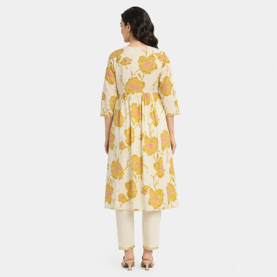 Women's Yellow Cotton Embellished Kurta Set Ethnic Set, Yellow, large