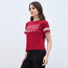 Women's Bright Cherry Red Cotton Round Neck Casual T-Shirt, Red, small