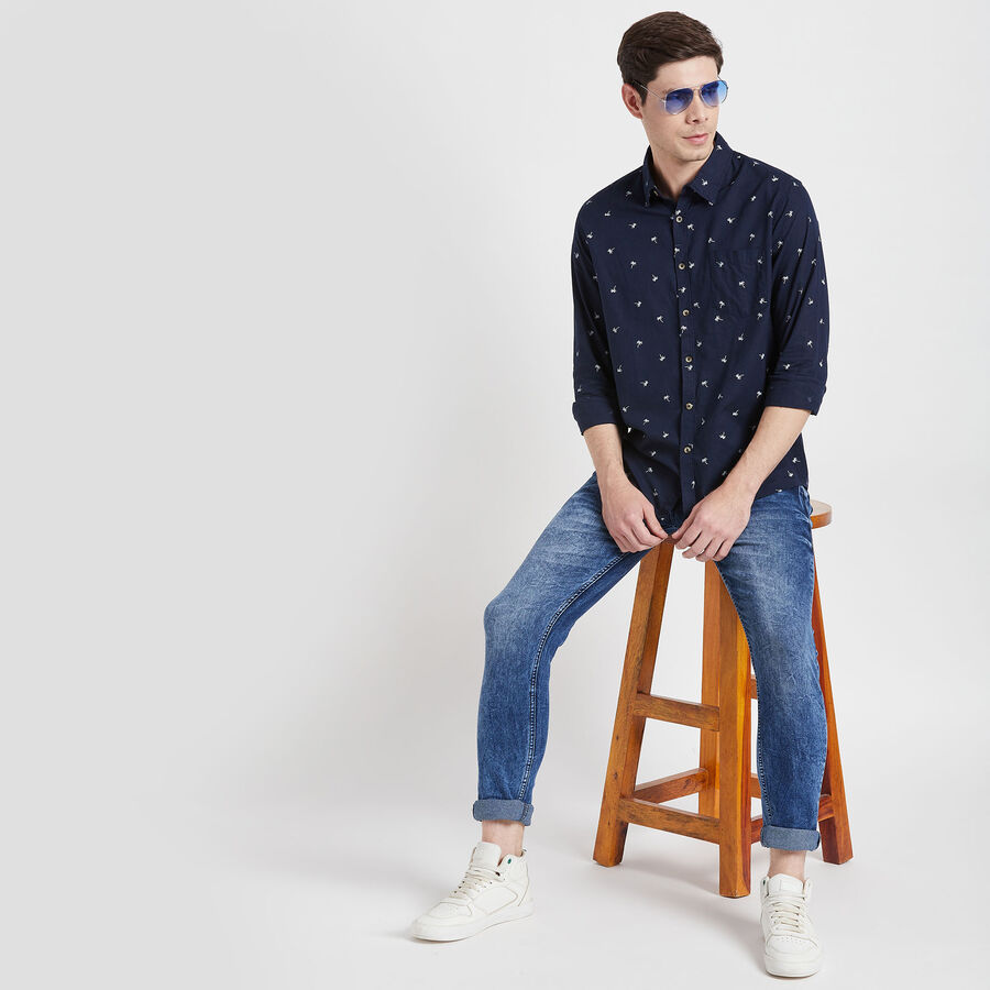 Cotton Printed Casual Shirt, Navy Blue, large image number null