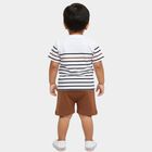 Infants' White Cotton Round Neck Striped Baba Suit, Beige, small
