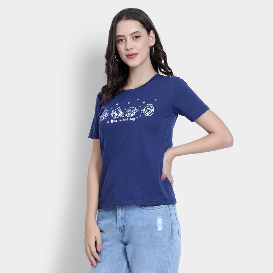Ladies' Round Neck T-Shirt , Navy Blue, large image number null