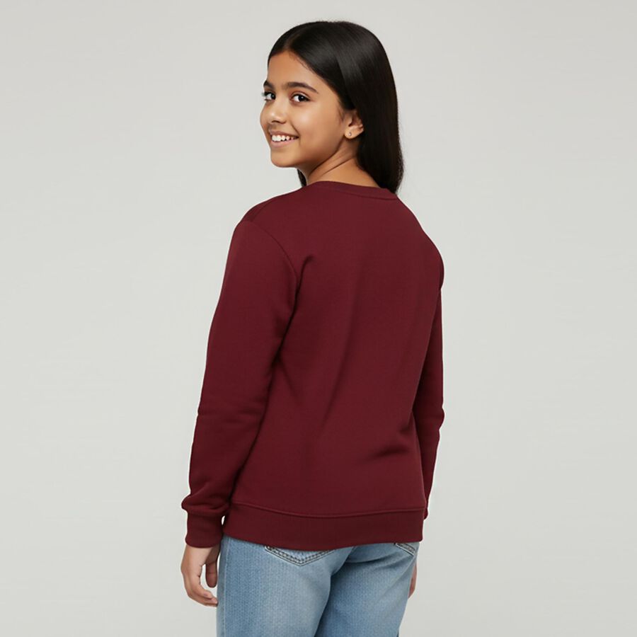 Girls Deep Burgundy Crew Neck Casual Sweatshirt, Wine, large image number null