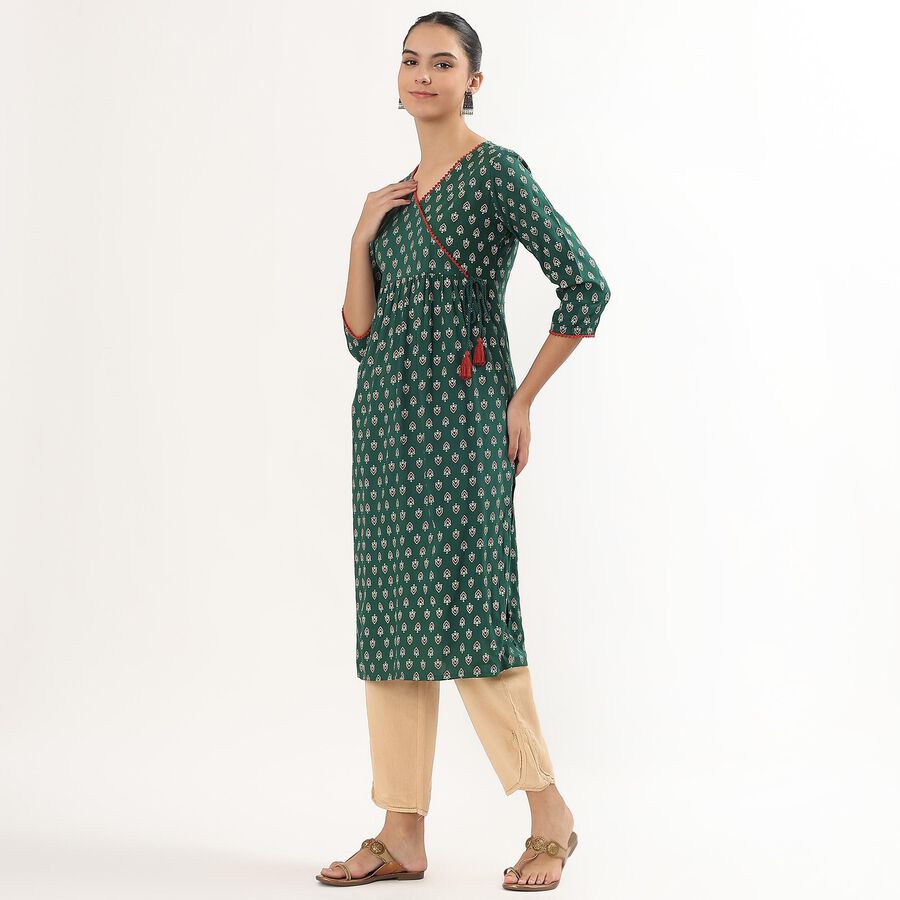 Women's Dark Green Round Neck Printed Kurta, Dark Green, large image number null