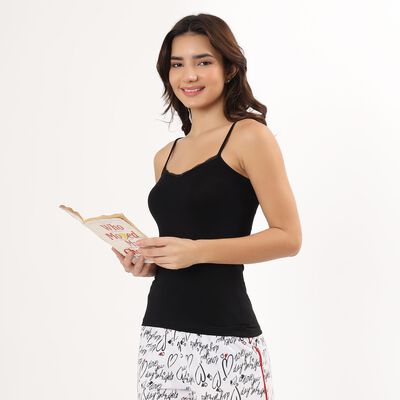 Women's Black Cotton V-Neck Casual Slip