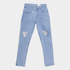 Girls Embellished Buttoned Regular Jeans, Ice Blue, small image number null