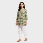 Women's Olive Green V-Neck Printed Kurti, Olive, small