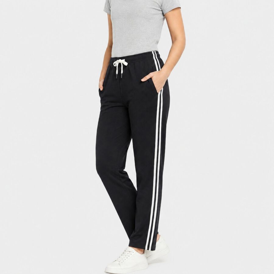 Women's Navy Blue Straight Fit Side-Striped Track Pants, Navy Blue, large