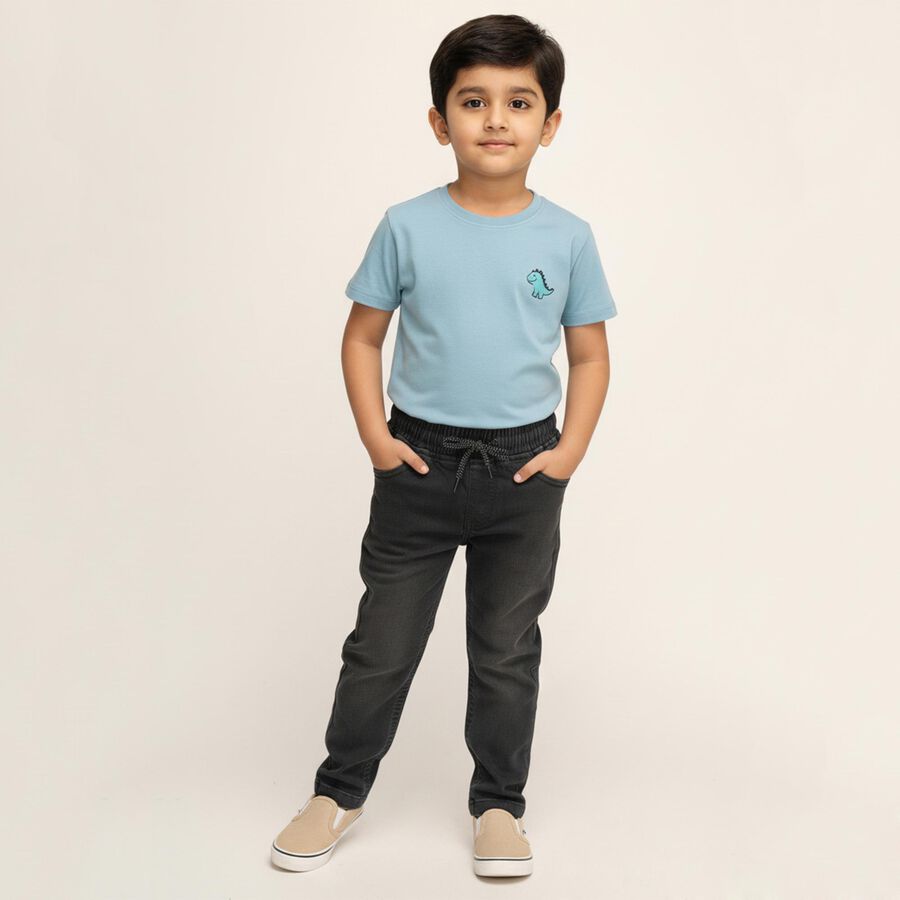 Boys' Faded Black Regular Fit Elasticated Jeans, हल्का ग्रे, large image number null