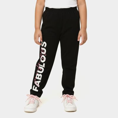 Girls' Black Regular Fit Graphic Printed Pyjama