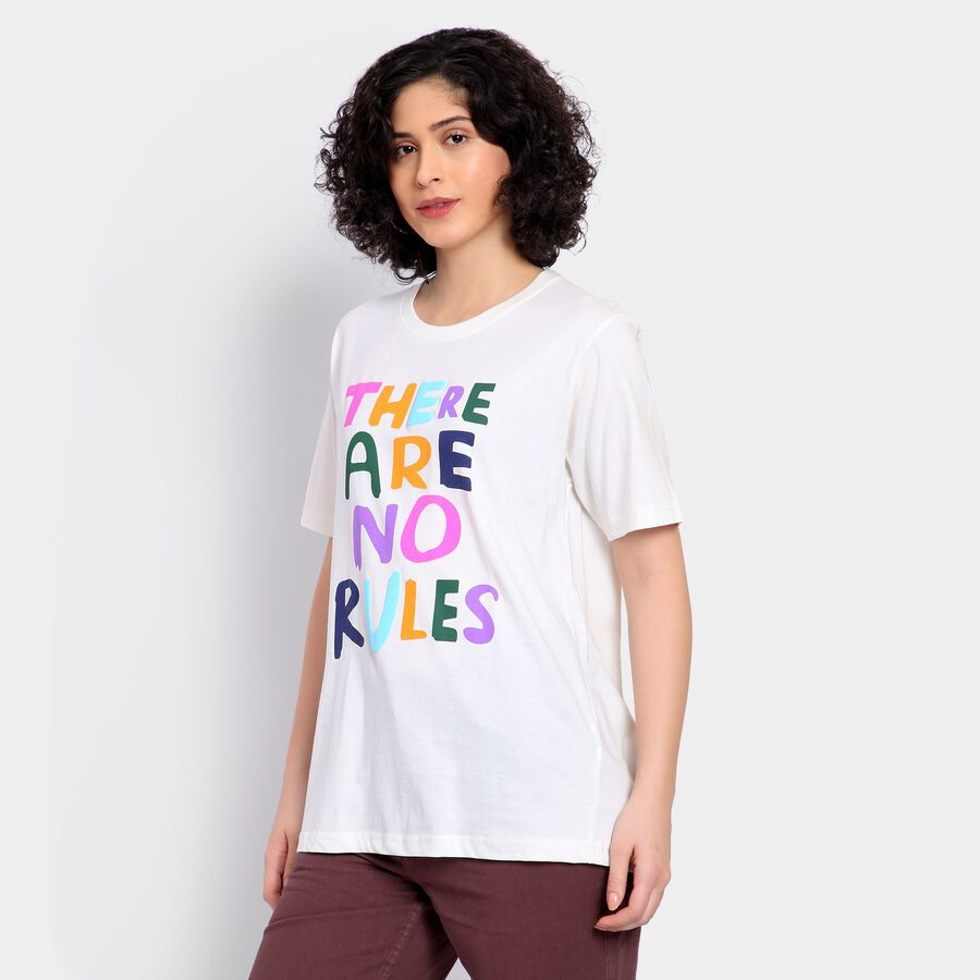 Ladies' 100% Cotton Round Neck T-Shirt, Off White, large image number null