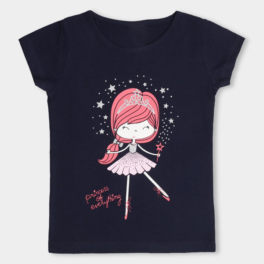 Girls' 100% Cotton T-Shirt, नेवी ब्लू, large image number null