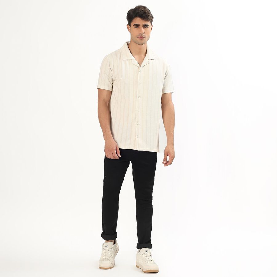 Men's Beige Slim Fit Printed Casual Shirt, Beige, large