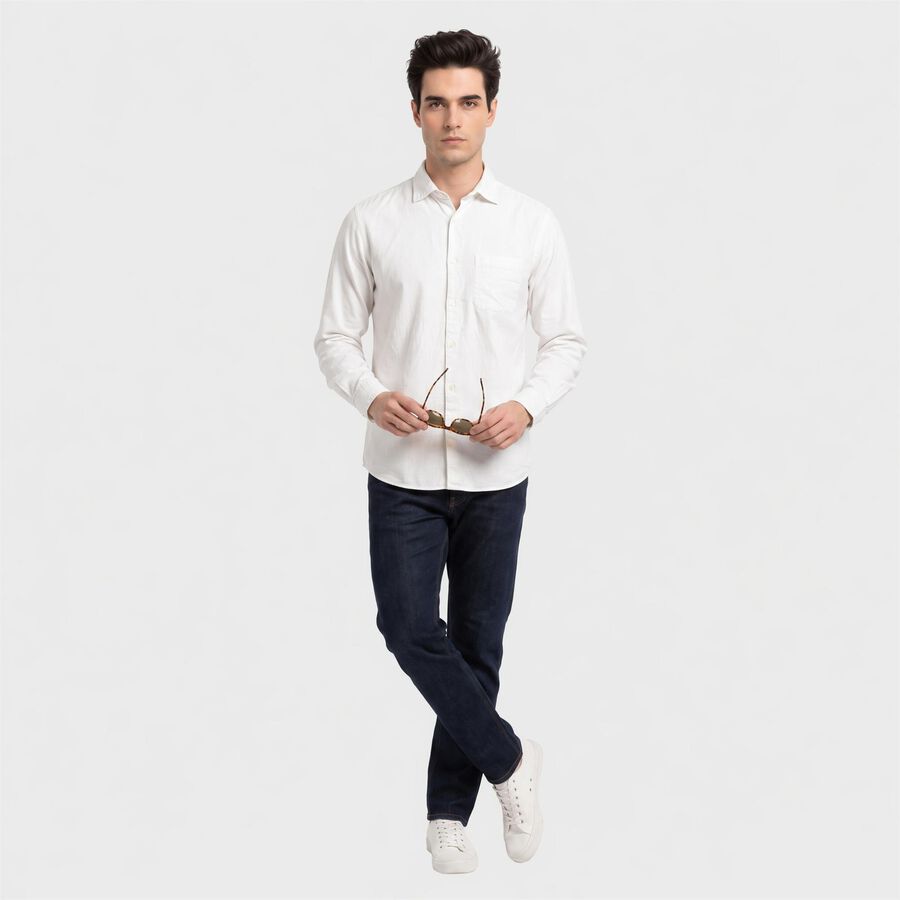 Men's White Cotton Casual Shirt, White, large