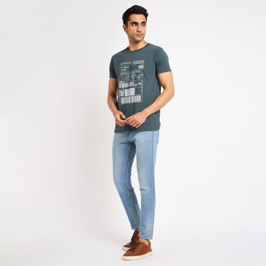 Men's Round Neck Half Sleeves T-Shirt , मध्यम नीला, large image number null