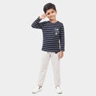 Boys Navy Blue Cotton Round Neck Striped Baba Suit, नेवी ब्लू, small