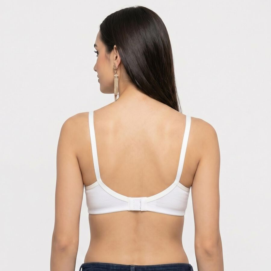 Women's White Cotton Blend V-Neck T-Shirt Bra, White, large