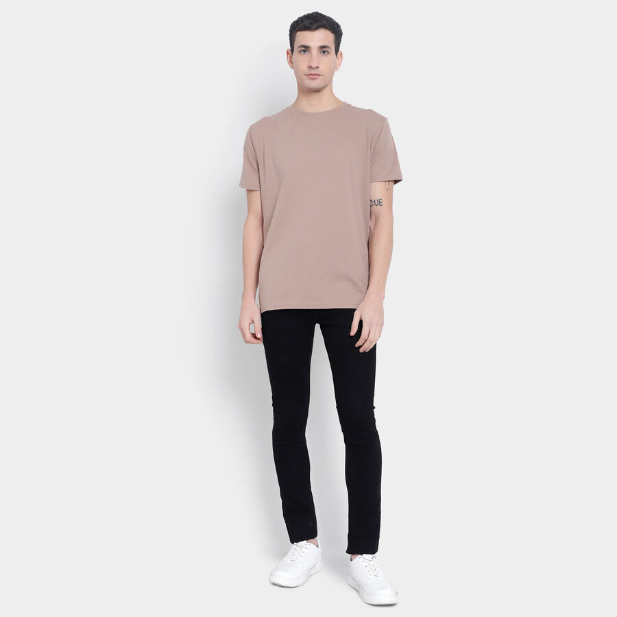 Solid Round Neck T-Shirt, Beige, large image number null