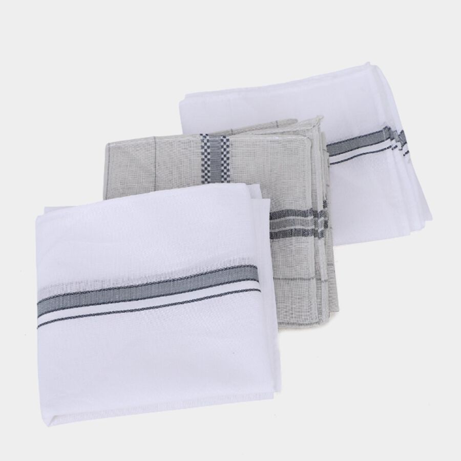 Men's White and Grey Striped and Checked Pack of 3 Handkerchief, Light Grey, large