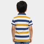 Boys' Mustard Yellow and Navy Blue Polo Neck Striped T-Shirt, पीला, small
