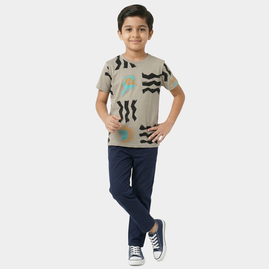 Boys Charcoal Cotton Round Neck Casual T-Shirt, चारकोल, large