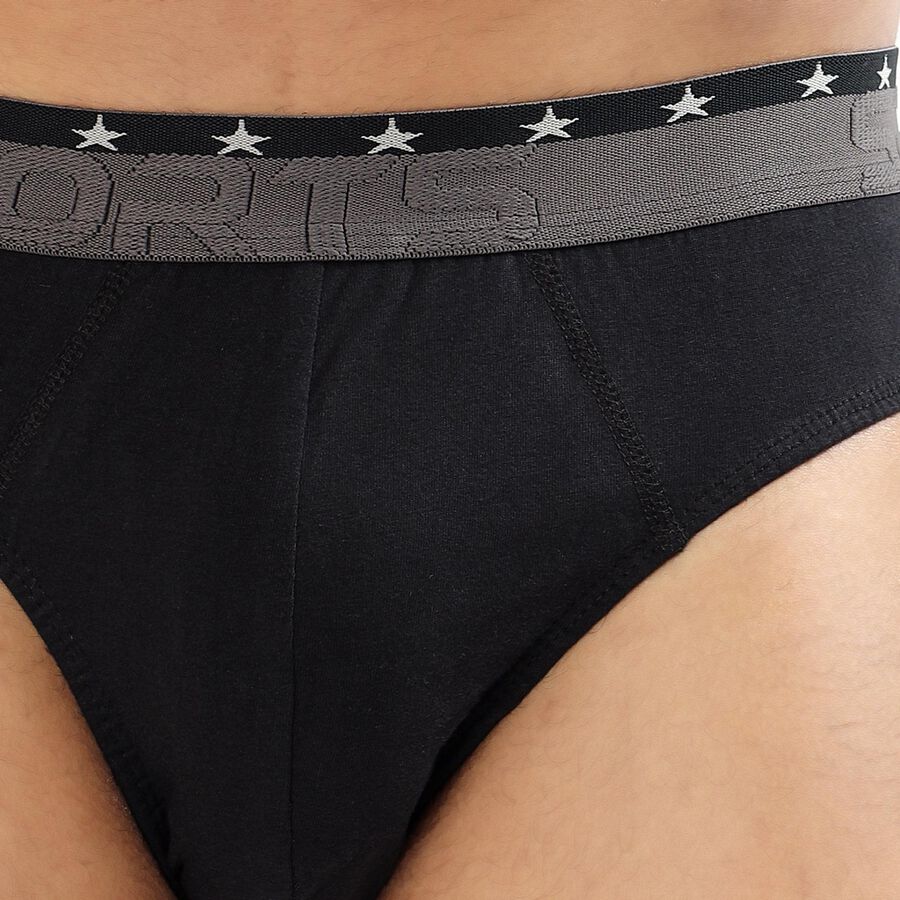Men's Jet Black Regular Fit Sports Waistband Briefs, Black, large image number null