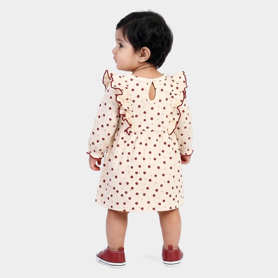 Infants' Cream Floral Printed Fit and Flare Frock, ऑफ व्हाइट, large