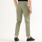 Men's Muted Sage Green Slim Fit Flat-Front Casual Trousers, Light Green, small