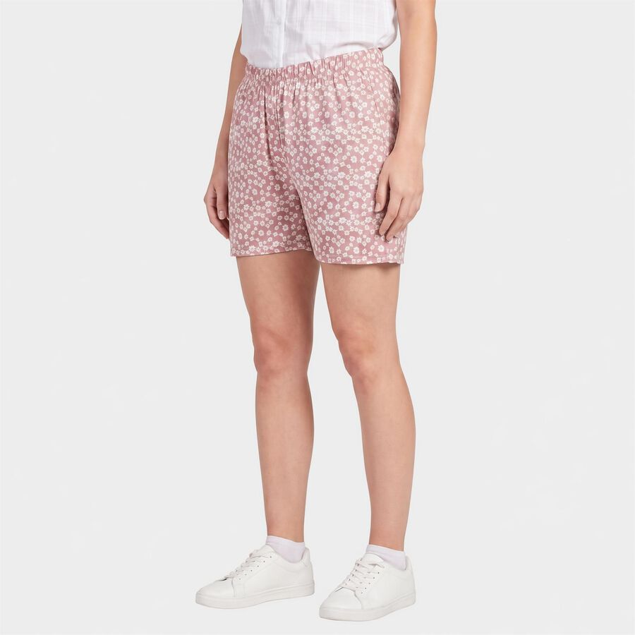 Women's Pink Regular Fit Floral Print Shorts, हल्का गुलाबी, large